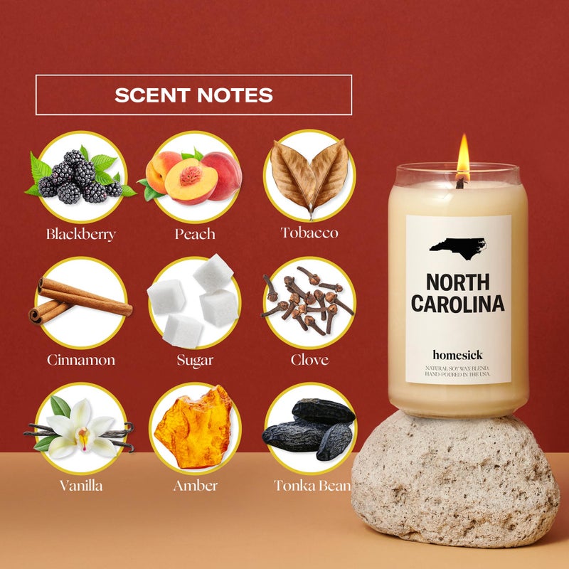 Homesick Scented Candles for Home (North Carolina) - 13.75 oz Long-Lasting Soy Wax Jar Candle for Women & Men for All Occasions, 60-80 Hours Burn Time - Notes of BlackBerry, Peach & Tobacco - Image 4
